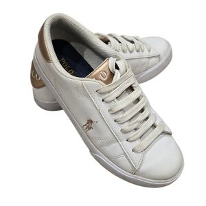 Polo by Ralph Lauren White Leather Sneakers With Rose Gold Accents